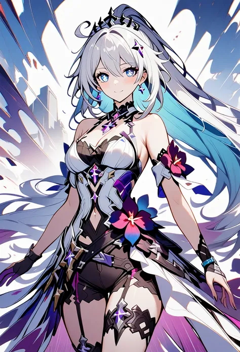 1girl, Kiana Kaslana (Herrscher of Finality), Honkai Impact 3rd, ponytail, smile, cross eye