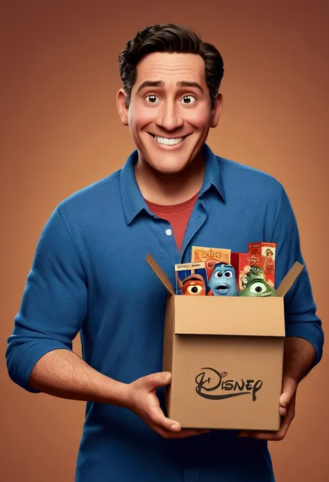 Man with box in hand Disney Pixar style animated