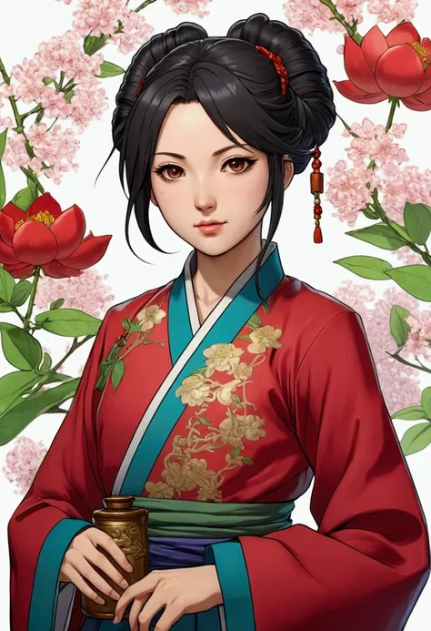 A female character from the anime (copy the art style)"The Apothecary Diaries" with "mao mao". She is a fighter, but wears traditional clothes. Pictured in the two dimension anime art style 