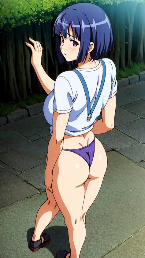 Butt, attractive thighs, bigg butt, , big , Akira Makino, Oni chichi, Short hair, blue Hair, purple eyes, hands on ass, ( full body)