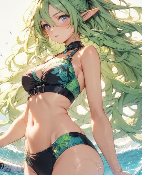 Green Hair　Long Hair　Elf　Swimwear　