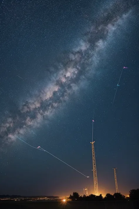 In the starry sky, numerous arrow beams shoot up from the ground into the sky.、And the arrow is pointing higher and higher into the sky, like a graph that is rising to the right.