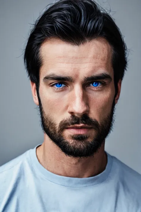 white man with black hair and blue eyes