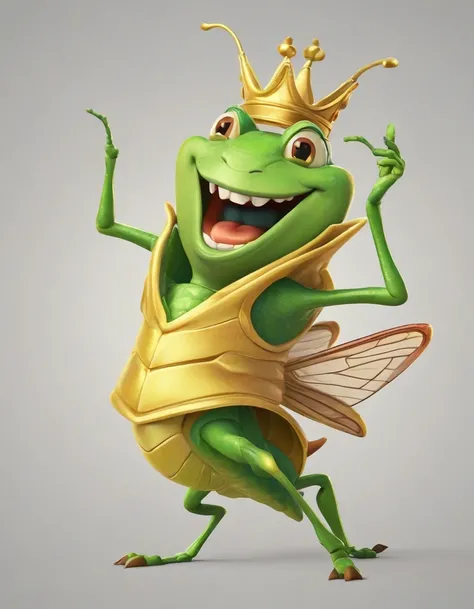 Anthropomorphic, Dancing grasshoppers in the style of Disney animation, flat ass, vectorised, 8K resolution, master part, and super detailed.crie um enxame de gafanhotos numerous; On the head of the locusts a crown of gold; grasshopper with a man&#39;s fac...