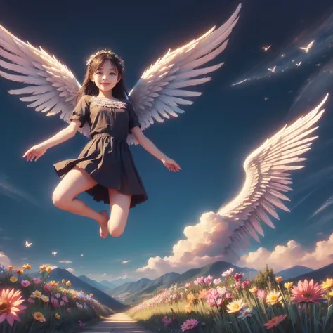 angel art, everybody jumps, smile, joy, heaven, like, garden, happiness, light, let me、highest quality、4ｋ、