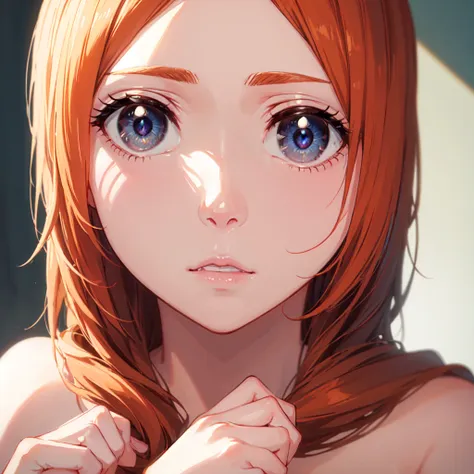 inoueorihime, inoue orihime, long hair, orange hair, (grey eyes:1.5), nude, nsfw, naked
break looking at viewer, chest focus,
br...