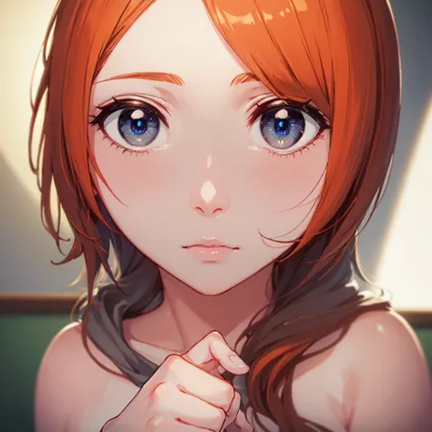 inoueorihime, inoue orihime, long hair, orange hair, (grey eyes:1.5), nude, nsfw, naked
break looking at viewer, chest focus,
br...