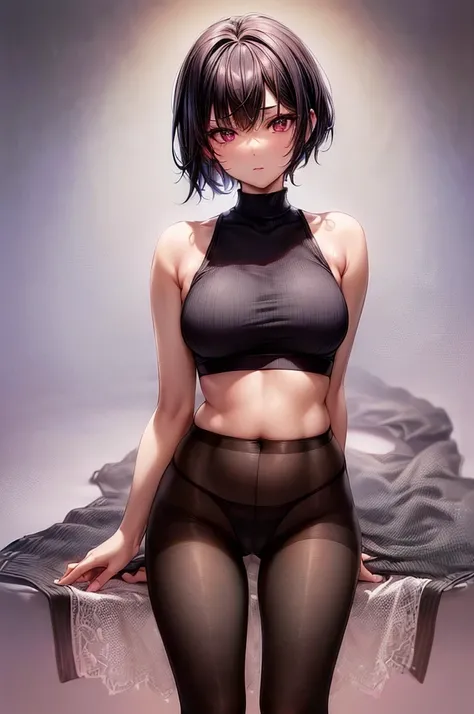 ((highest quality)),(ultra high resolution),(Super detailed),(detailed description),((best CG)),(best work of art),super precision art, great drawing art,(Art with precise details:1.5), (sleeveless sports bra with sheer waist high plain style pantyhose und...