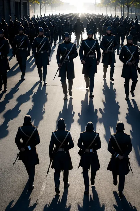 shadows, army of shadows, marching toward the camera