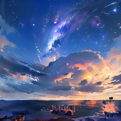 Skyline, night sky, 非常にwonderfulレンダリング, Best Rendering, The finest details, dream, wonderful, colorful, Oil paints, 8K resolution, Highest Resolution, universe, performer, landscape, landscape画, night, dark