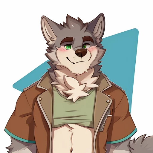 green eyes, Alone, wolf tail, muscular male , (soft shading), 4k, anything, Five fingers, detailed hands, ((detailed face, (ojos detaileds:1.0), detailed)), (whole body), Alone, blush, short hair, 1 chico, T-shirt casual, T-shirt, male focus, fangs, Dog ta...