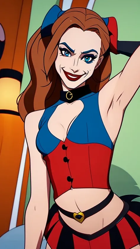 Harley Quinn from batman animated series showing off her armpits and 