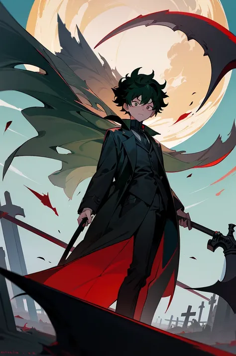 (best quality, masterpiece1.2), detailed,1boy, Blood_Skelter, discolored eyes, brown blood,wounds caused by fire, black fire, midoriya izuku, short green hair faded, midorita izuku like death, plague doctor clothes, plague doctor mask, brandishing a scythe...