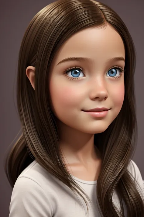 Create a 7-year-old brunette girl in 3D Disney style with brushes and paints