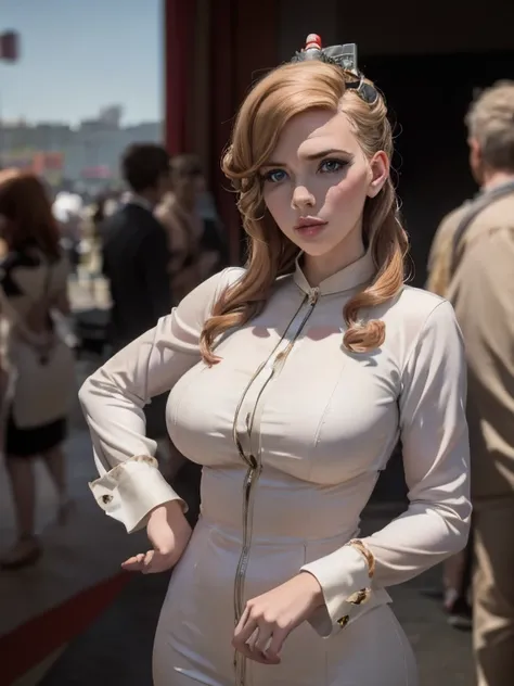 a beautiful woman in a ghostbuster uniform, Scarlett Johansson, detailed face, beautiful eyes, detailed lips, long lashes, confident expression, ghost-catching equipment, futuristic setting, cinematic lighting, digital art, concept art, hyperrealistic, dra...