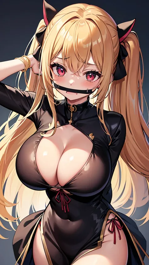 ((masterpiece, Highest quality, Anime Style, Bondage)), 
((One girl, Gagged around the mouth with shiny tape, Put your arms behind your back, Hands tied)), Maidens in Distress, , Girl in danger, 

break girl, Highly detailed eyes,(Huge breasts:1.3), Saggy ...