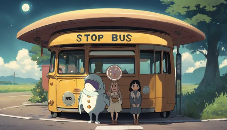 Cute spaceman waiting at moon bus stop, Hayao Miyazaki style, Studio Ghibli style, masterpiece, best quality, very aesthetic, absurdres

#Base Model
#Anime
