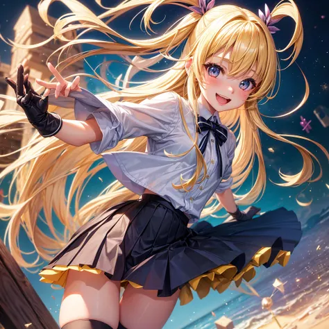 Best Quality，Young Girl， girl，，Young，Light novel，Elementary school girl，Blonde Hair，Beautiful girls，８K，Perfectly portrayed，smile，High quality，new，Absurd，colorful，masterpiece，Long Hair，Sparkling，Horny girl，Naughty Girls，Angel，Perfect Face，strongest，mini ski...