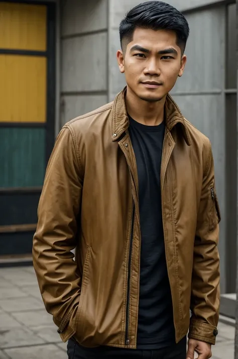 make character of my action film and his name is " Jim ". This man is filipino in age of 27, but his face or posture is not old, and attractive because of nose and eyebrow. Wearing den jacket color. The facial expression of this man is normal, not smiling,...