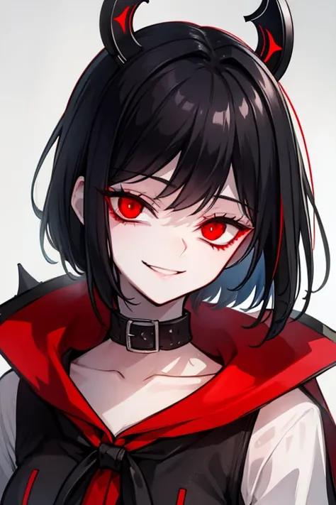 25 years vampire black hair smiling face creates red eyes