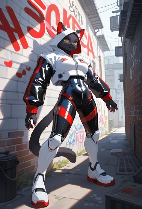 animation, Highest quality, Highest quality, High quality illustrations, masterpiece, Ultra-high resolution, Detailed Background, Alley, Graffiti art on the wall, Absurd, Perfect Anatomy, performance, Good lighting, Shadows in the movies(kemono, Furry Pers...