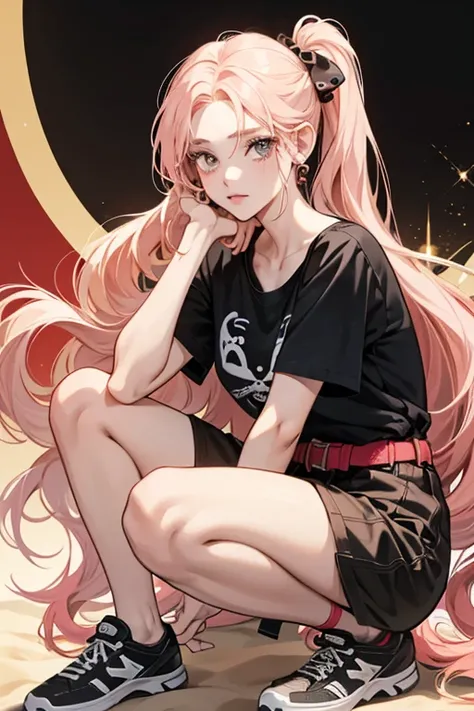 she is a fair-skinned  with peach-pink cheeks and black eyes. sHe wears a black eye-patch over her left eye. sHe has ear-length golden locks of hair styled in plain curls.

her attire is very pirate-like. It consists of a red and black striped T-shirt with...