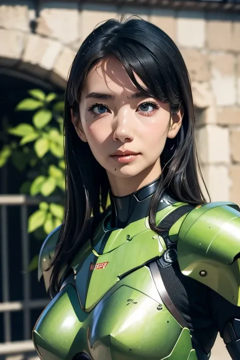 ８ｋ,Realistic skin texture、Superrealism、Realistic photos、Near future軍所属の日系女性パイロットが大型ロボットの腹部に設置されたコックピットに乗っている、Damaged moss green combat armored robot、Skull mark on armor、Near future、Unit Paint and Identification Number、Peeling paint、oil stains、Detailed Desc...