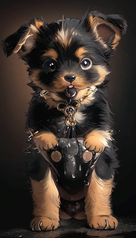 arafed puppy sitting on a black surface looking at the camera, puppy, cute dog, ultra realistic picture, high quality portrait, hyperrealistic picture, cute portrait, highly realistic photo, an ultra realistic photo, ultra - realistic and detailed, portrai...