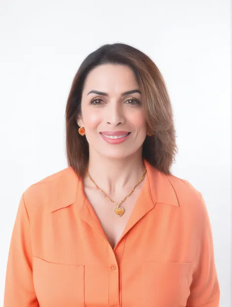 smiling woman in orange shirt with necklace and gold necklace, magda torres gurza, farida malik, lorena avarez, fernanda suarez,...