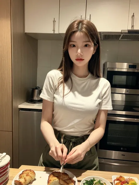 Bae Suzy, Cooking in the kitchen, perfect face, ultra HD, realistic.