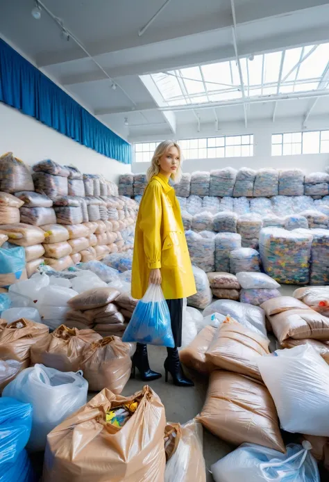 isometric angle of view, wide angle, endless field covered in diverse sized plastic bags, endless view wide angle covered in div...