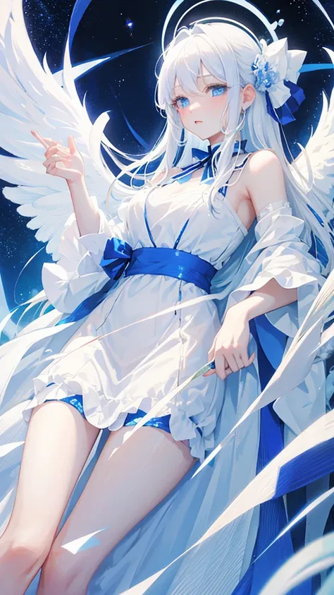 Angel、young woman、White Dress、White Hair、Blue eyes