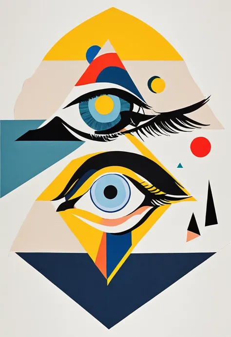 The geometric eye，cut-out paper collage，Minimalism