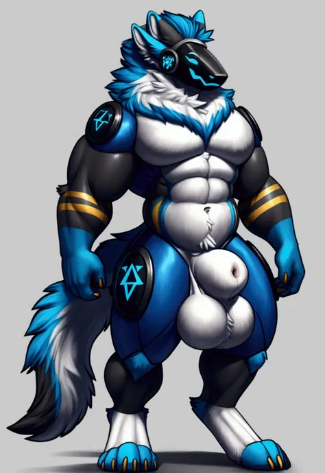 Male protogen, tall, giant body, masculine, buff body, muscular, strong arms and legs, wide shoulder, Big pectorals, massive big balls, huge sheath