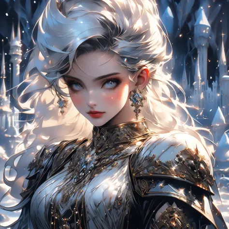 ((high quality:1.2, masterpiece:1.2)), 1girl, beautiful face, white hair, grey eyes, dynamic pose, (death knight, fantasy), (fac...