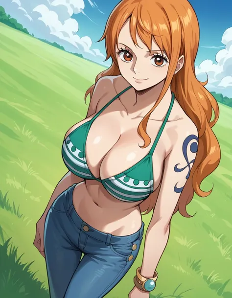 score_9, score_8_up, score_7_up, source_anime, best quality, clear face, nami, orange hair, long hair, orange eyes, large breast...