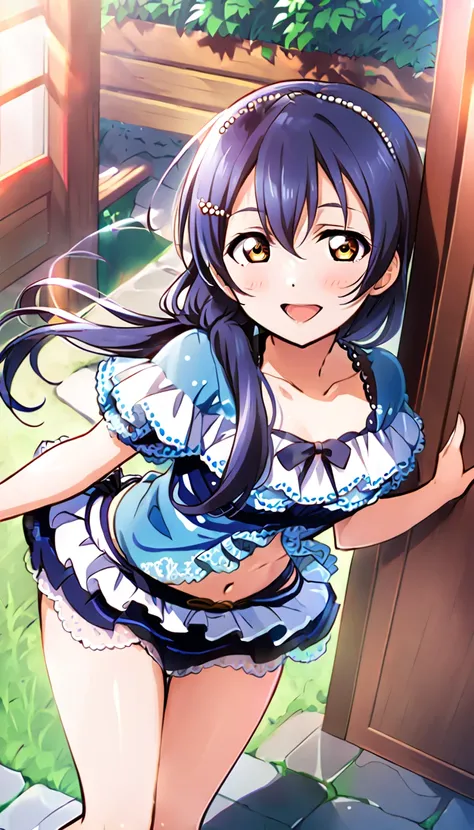 When viewers open the front door to their homes, they see a girl dressed for going out on the town in midsummer, the full-body image of Umi Sonoda, id_umi_sonoda, standing there.