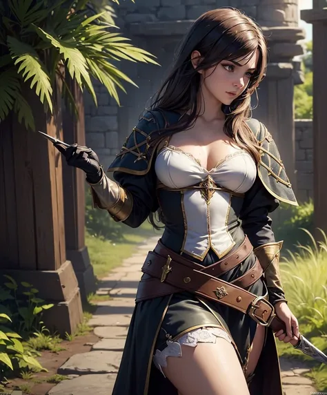 (((single character image.))) (((1girl))) (((dressed in medieval fantasy attire.))) (((solo))) (((generate a darkly sexy female ...