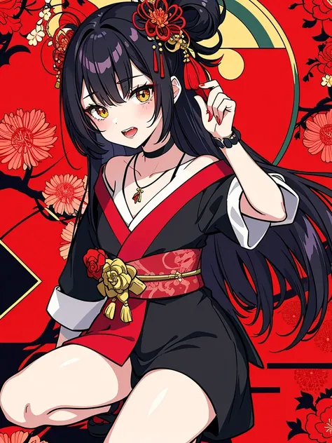 (top-quality、hight resolution、8k、​masterpiece:1.2)。Curvaceous but slender、Muchimuchi Body、The whole area is filled with Red Spider Lily、Red spider lily in bloom、A woman sits in the middle of a red spider lily in full bloom。With a mysterious look、Kimono and...