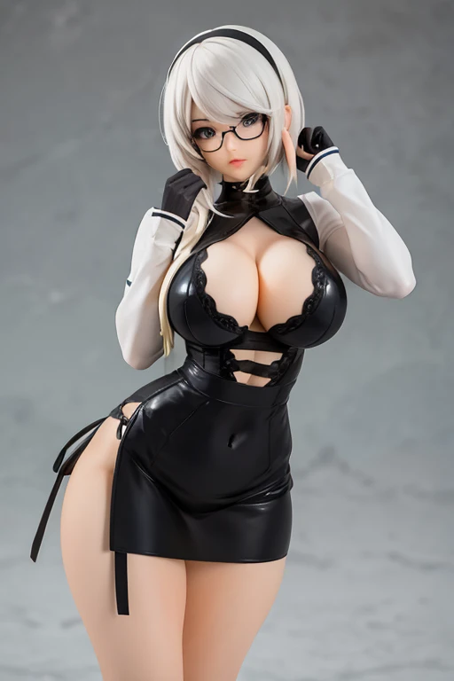 figure of 2B, glasses, big breast, sexy pose, sexy lingerie
