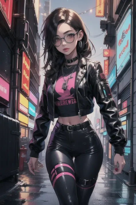 One girl ,masterpiece, Highest quality, Super detailed, figure, Cyberpunk Rebel Hacker Style: Future urban quality: Sharp and dynamic, Drawing a character: Tech-Savvy Character Lighting: Neon city lights reflect her cybernetic enhancements Shading: The bol...