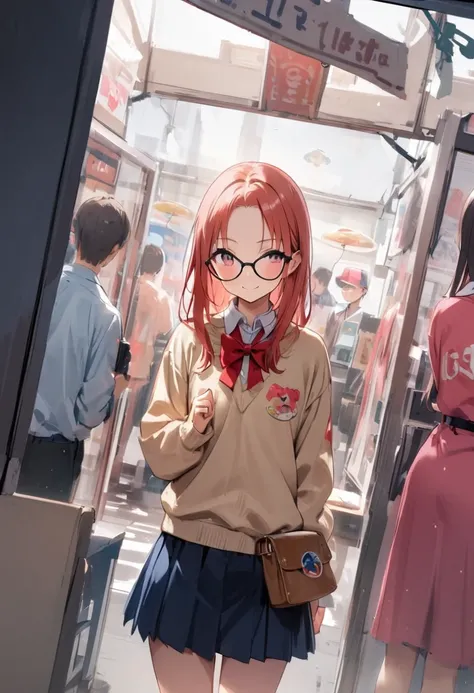 I can see her panties、arcade、game machine、Game bench、UFO Catcher、Purikura、Date、Fashionable glasses、forehead、A miniskirt flutters、Girl、Girl、Short、Younger、Lower school year、Baby Face、flat chest、smile、Dynamic Angle、masterpiece、best quality、ultra-detail、There ...