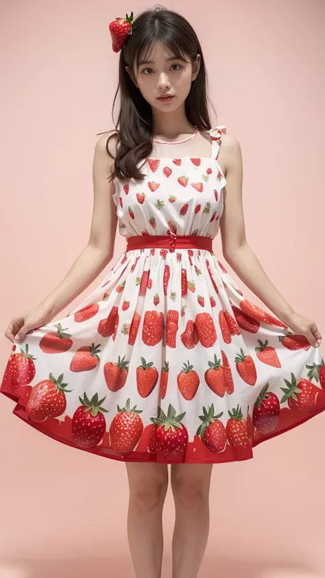 Strawberry print dress：Design a dress with a strawberry print，You can use red and white to imitate the color of strawberries，Skirts can be long or short，With lightweight fabrics，Suitable for summer。