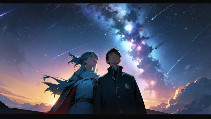 Men and women looking up at the starry sky