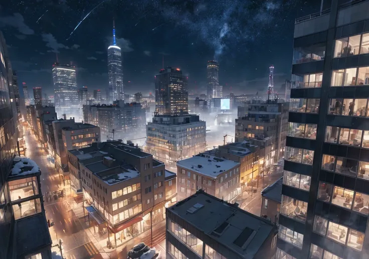 Create the view of a modern city covered in ice