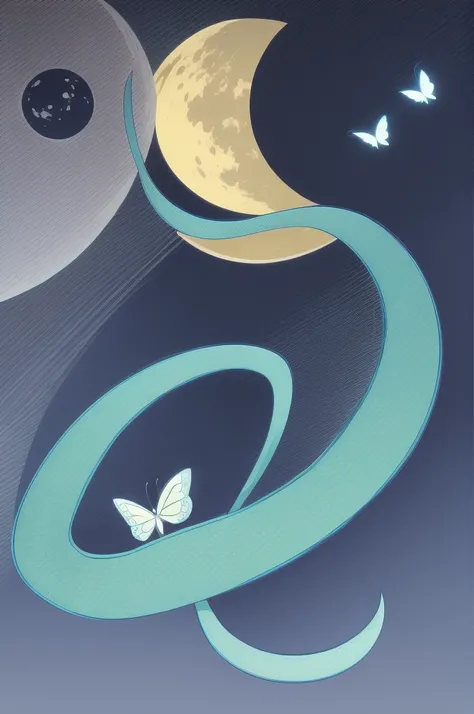 generate an image of a butterfly with a snake and a moon