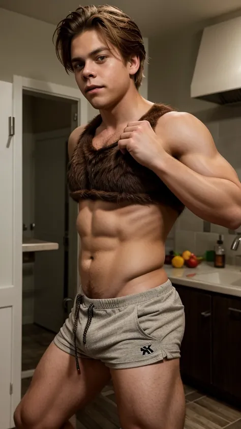 Dylan Sprouse as a shirtless extremely hairy furry sweaty Daddy. Bimbo Enormous Boobies Pecs. Enormous Bulging short shorts