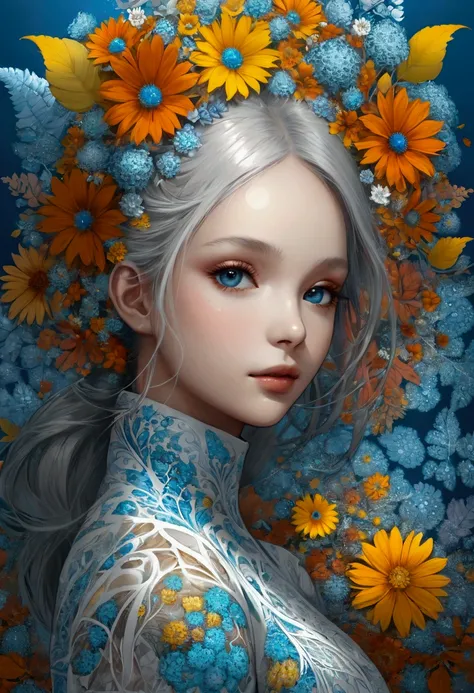 (Official Art, Beauty and aesthetics: 1.2), (Fractal Art: 1.3), Ink Art,vector,illustration,The art of math,1 girl,Unique,Pretty Face,portrait,Shoulder,artistic conception,Abstract,Psychedelic Art,Look at it from above,White powder color scheme, Large colo...