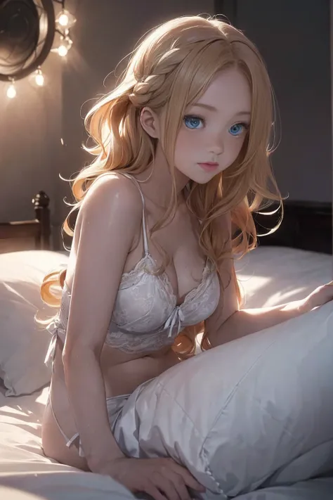 ((1 Female, 1 person, Solitary) Alice,  Humanity, Long curly blond hair, blue eyes, freckle, teenager, 18 years, Rebirth_ongoing) (Main Part, Super detailed, 8K, (HD, Sunlight:0.5, Soft_shadow:0.5, atmosphere_light, 8K, 4K, Surrealism, elegant, ((((Appeara...