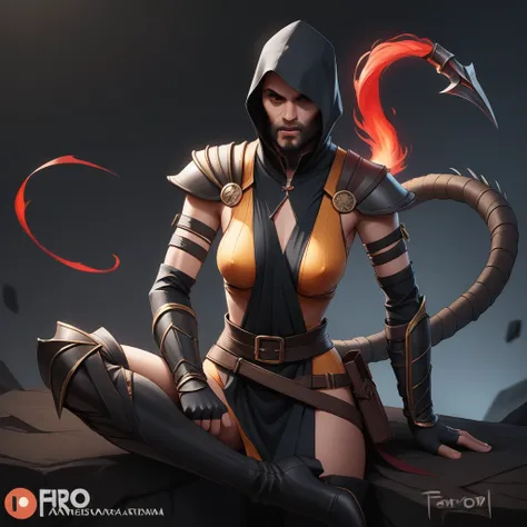 score_9, score_8_up, score_7_up, BREAK🍆🍑🤑, Portrait of a female Mortal Kombat Scorpion, featuring a head and shoulders composition. The artwork is an 8K digital painting created by a collaboration of renowned artists, including Nekro, Klaus Wittmann, Marti...